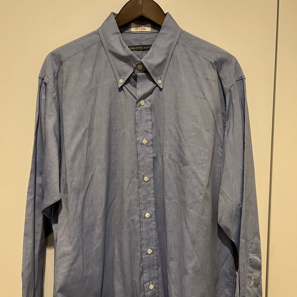 Saks Fifth Avenue men’s 2 ply cotton blue button down dress shirt 17/33